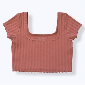 Aerie OG Groove Ribbed Lettuce Trimmed Cropped Tee - Like New